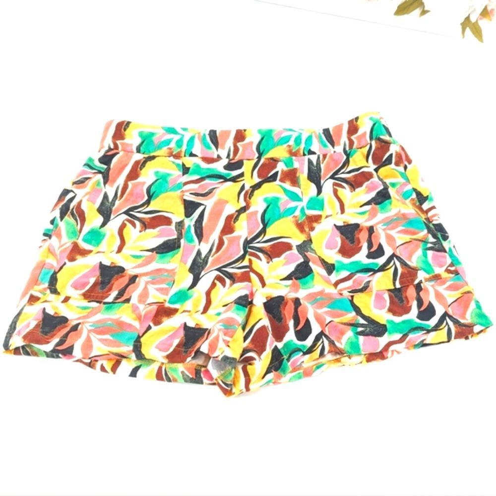 Nine West Tropical Colorful Print Pull on Elastic Waist Shorts Size M/L